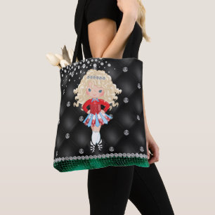 Custom Irish Dance Blond Girl Green, zwart Tote Bag