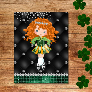 Custom Irish Dance Redhead Girl Green, Black Briefkaart