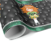 Custom Irish Dance Redhead Girl Green, Black Cadeaupapier (Rol Hoek)