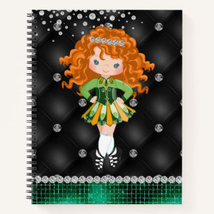 Custom Irish Dance Redhead Girl Green, Black Notitieboek