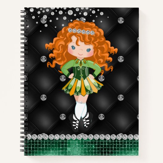 Custom Irish Dance Redhead Girl Green, Black Notitieboek (Voorkant)