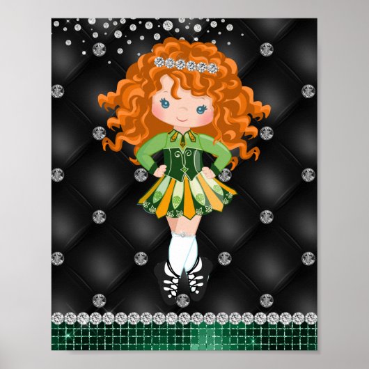 Custom Irish Dance Redhead Girl Green, Black Poster (Voorkant)