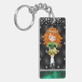 Custom Irish Dance Redhead Girl Green, Black Sleutelhanger (Voorkant Links)