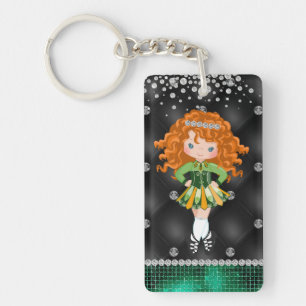 Custom Irish Dance Redhead Girl Green, Black Sleutelhanger