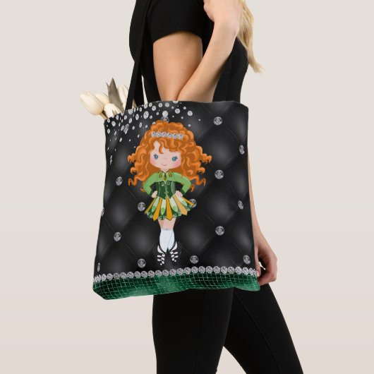 Custom Irish Dance Redhead Girl Green, Black Tote Bag (Dichtbij)