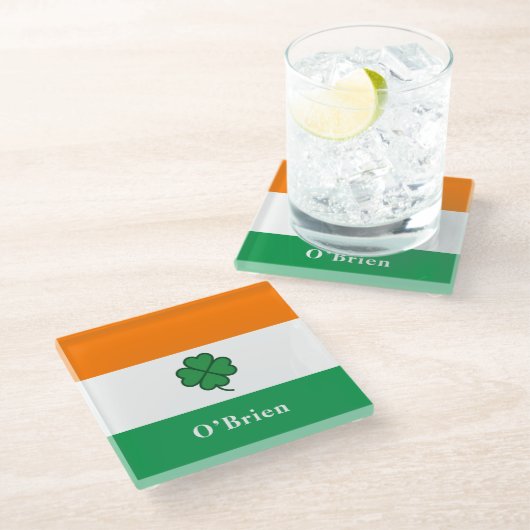 Custom Irish Flag with Last Name Glazen Onderzetter (Schuin)