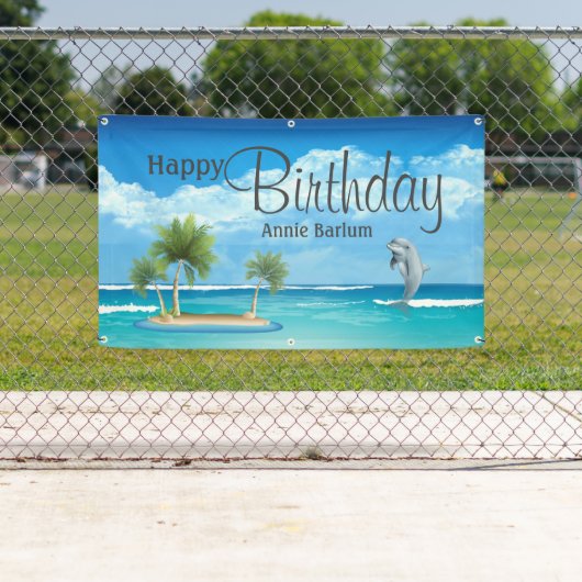 Custom Island Dolfijn Gelukkige Verjaardag Banner (Insitu)