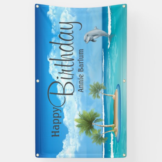 Custom Island Dolfijn Gelukkige Verjaardag Banner (Verticaal)