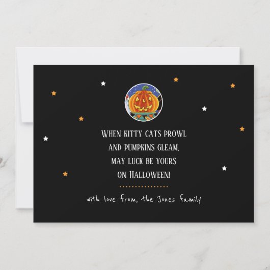 Custom Jack O'Lantern Halloween Heks Cat Flat Kaart (Achterkant)