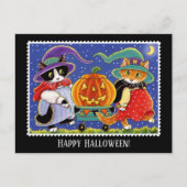 Custom Jack O'Lantern Halloween Witch Cat Briefkaart (Voorkant)