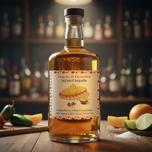 Custom Jalapeño & Clementine Infused Tequila Label Likeurfles Etiket
