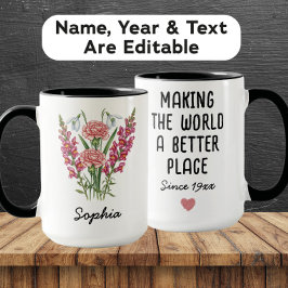 Custom January Birth Flower Mug - Carnation & Name Mok