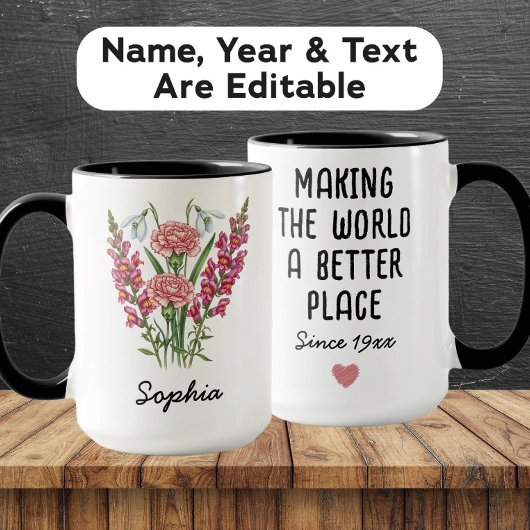 Custom January Birth Flower Mug - Carnation & Name Mok