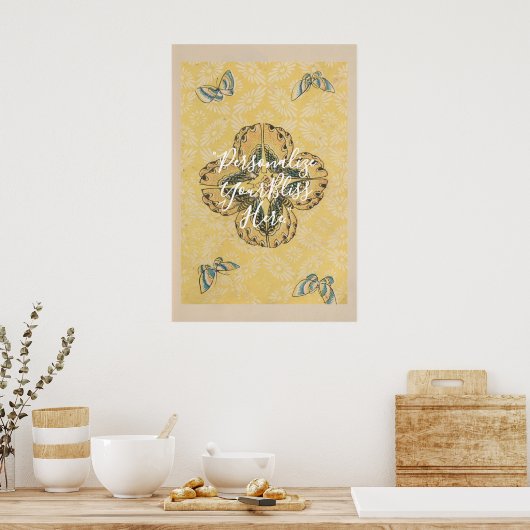 CUSTOM Japanese Butterfly Floral Pattern Art | Poster (Keuken)