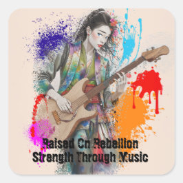 Custom Japanese Woman Gitarist Art Inspirerend Vierkante Sticker