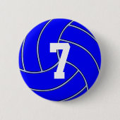 CUSTOM JERSEY NUMBER Blue Volleyball Round Button (Voorkant)