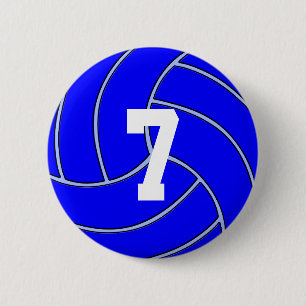 CUSTOM JERSEY NUMBER Blue Volleyball Round Button