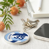 Custom jersey nummer op licht donkerblauw volleyba sleutelhanger (Zijkant)