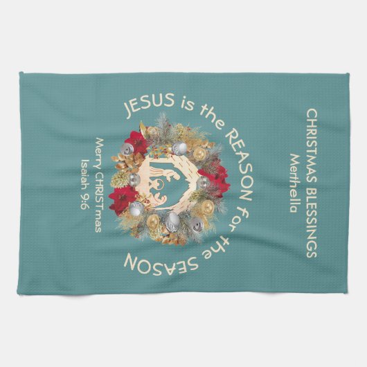 Custom JESUS IS DE REDEN VOOR Kerstmis Theedoek (Horizontaal)