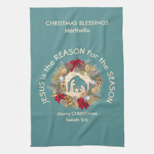 Custom JESUS IS DE REDEN VOOR Kerstmis Theedoek