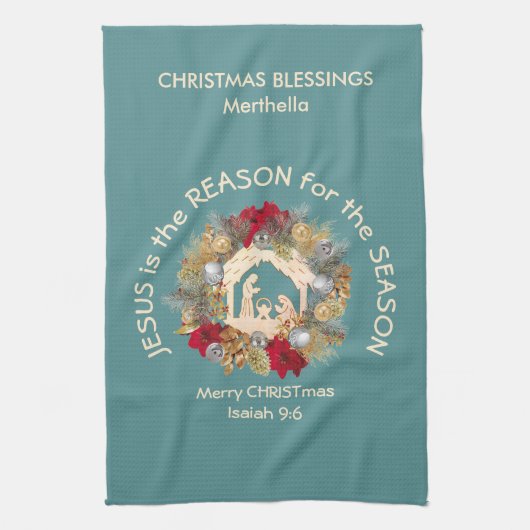 Custom JESUS IS DE REDEN VOOR Kerstmis Theedoek (Verticaal)