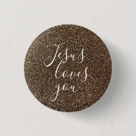 Custom Jesus Loves You Schattige Faux Glitter Girl Ronde Button 3,2 Cm