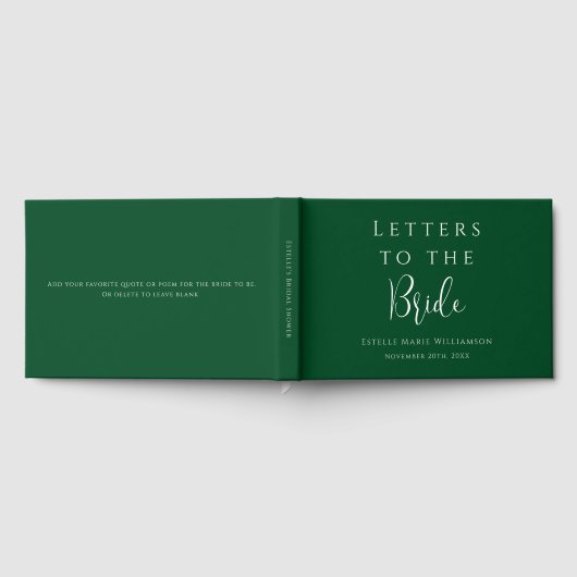 Custom Jewel Emerald Green Letters aan de bruid Gastenboek (Volledig)
