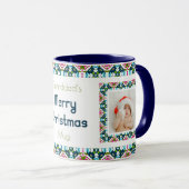 Custom Jolly Blue Merry Christmas Foto Thee Koffie Mok (Voorkant rechts)