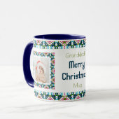 Custom Jolly Blue Merry Christmas Foto Thee Koffie Mok (Voorkant links)