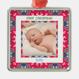 Custom Jolly Happy First Christmas Photo Lijst Metalen Ornament