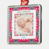 Custom Jolly Happy First Christmas Photo Lijst Metalen Ornament (Links)