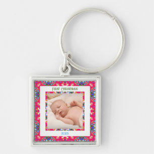 Custom Jolly Happy First Christmas Photo Lijst Sleutelhanger