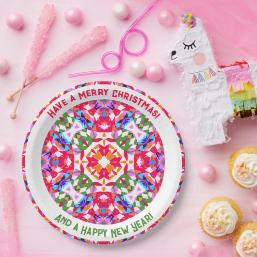 Custom Jolly Kleurrijke Moderne Kerstkeuken Papieren Bordje (Feest)