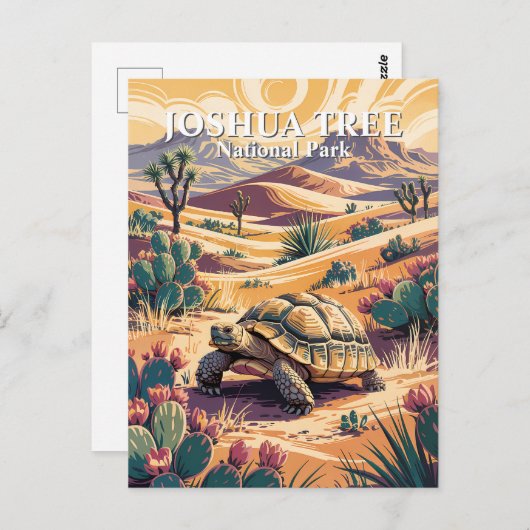 Custom Joshua Tree Tortoise Retro Desert Landscape Briefkaart (Voorkant / Achterkant)