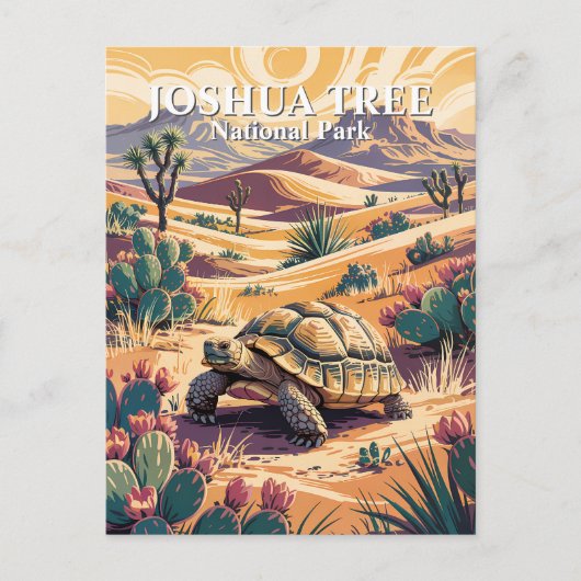 Custom Joshua Tree Tortoise Retro Desert Landscape Briefkaart (Voorkant)
