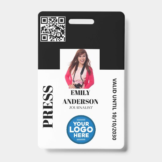 Custom Journalist Media Pass Photo ID Logo | BLACK Badge (Front)