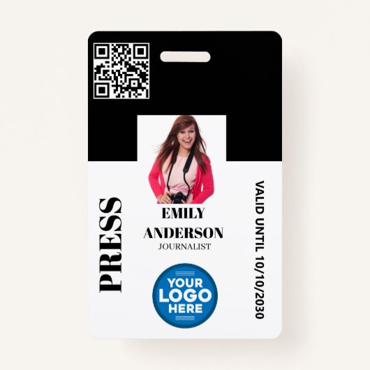 Custom Journalist Media Pass Photo ID Logo | BLACK Badge (Voorkant)