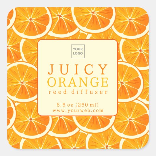 Custom Juicy Orange Reed Diffuser Label (Voorkant)