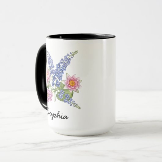 Custom July Birth Flower - Personalized Name Mok (Voorkant links)