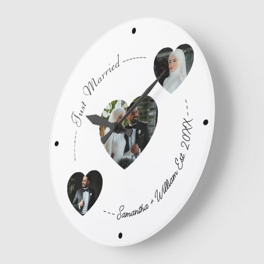 Custom Just Married Heart Foto Wedding Muur Klok (Hoek)