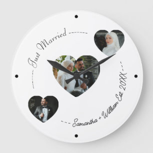Custom Just Married Heart Foto Wedding Muur Klok