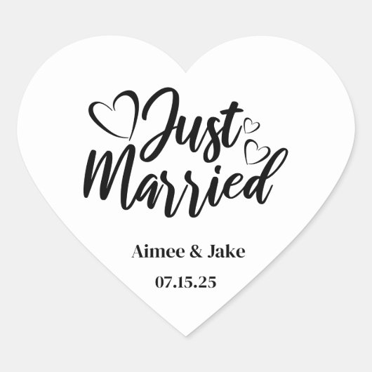 Custom Just Married Heart Stickers (Voorkant)