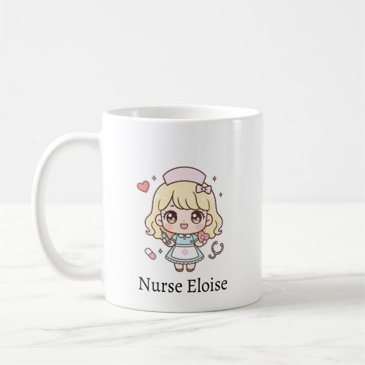 Custom Kawaii Nurse Mug – Personalized Cute Chibi  Koffiemok (Links)