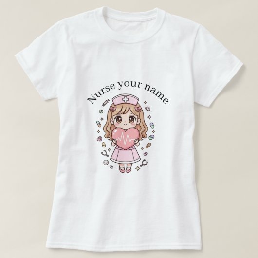 Custom Kawaii Nurse T-Shirt Pastel Chibi Nurse (Design voorkant)