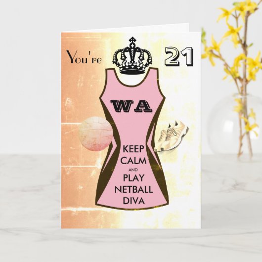 Custom Keep Calm and Play Netball 21e verjaardag Kaart (Gele Bloem)