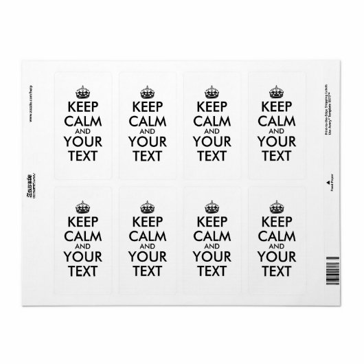 Custom Keep Calm Labels Voeg Jouw tekst en kleur t (Full Sheet)