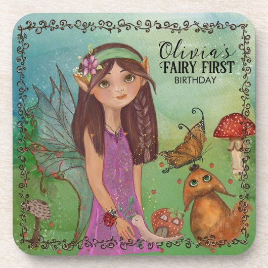 Custom Keepsake - Enchanted Forest Fairy Verjaarda Bier Onderzetter (Voorkant)