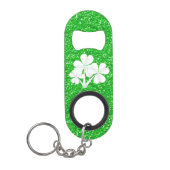 Custom·Kelly Green Glitter Witte Shamrocks Sleutelhanger Flessenopener (Voorkant)