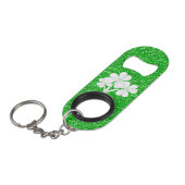 Custom·Kelly Green Glitter Witte Shamrocks Sleutelhanger Flessenopener (Voorkant Gekanteld)