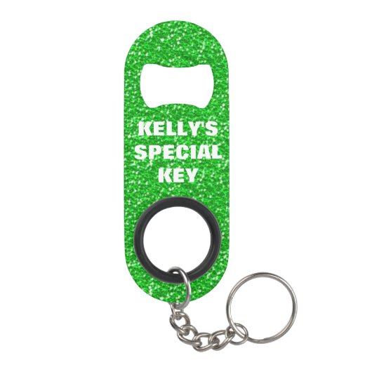 Custom·Kelly Green Glitter Witte Shamrocks Sleutelhanger Flessenopener (Achterkant)
